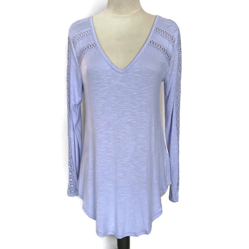 Anthropologie Deletta Lace-Line Crochet Pullover Top Lilac Size Small